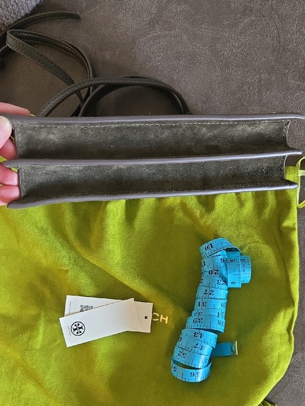 Tory Burch Olive Green  Sued Satchel with Silver Accents - Picture 6 of 11